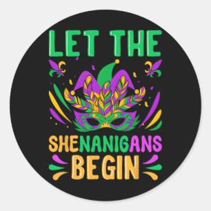 Lass The Shenanigans Begin Mardi Gras Maske New Or Runder Aufkleber