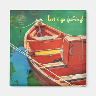 Lass uns angeln gehen! Rotes Boot Green Water Magn Magnet