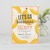 Lass uns Bananen gehen Gelb & Rosa am 1. Geburtsta Einladung (Stehend Vorderseite)