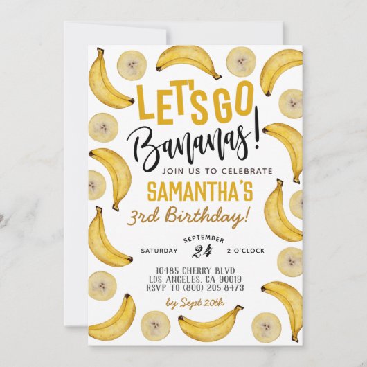 Lass uns Bananen zum Geburtstag einladen Einladung (Vorderseite)