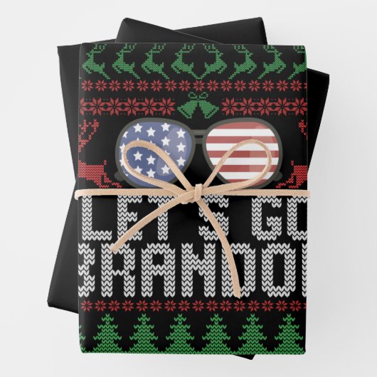Lass uns Brandon Ugly Weihnachts-Sweater Patriotic Geschenkpapier Set (Beispiel)