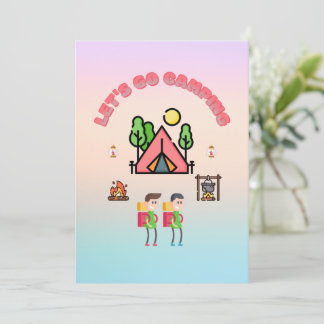 Lass uns Camping personalisierten Kindergeburtstag Einladung