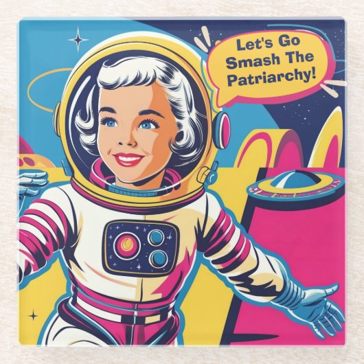 Lass uns den Patriarchenfeministen zerschlagen. Glasuntersetzer (Vorderseite)