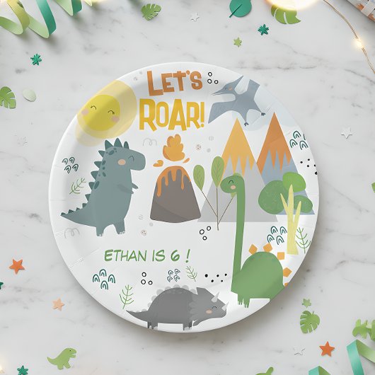 Lass uns Dino Party Kindergeburtstag brüllen Pappteller