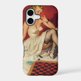 Lass uns ein Spiel spielen - Retro-Pinup-Girl