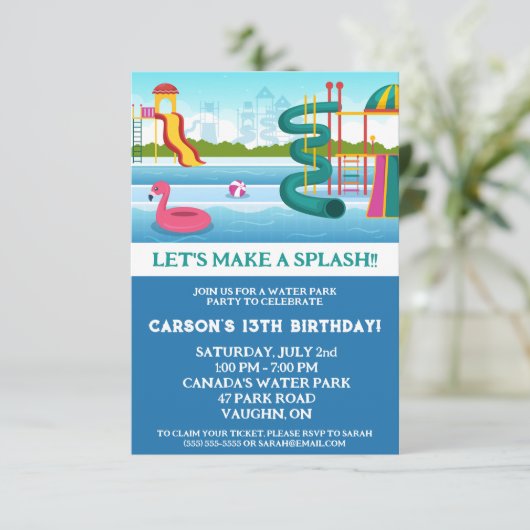 Lass uns einen Splash machen! Water Park Geburtsta Einladung (Stehend Vorderseite)