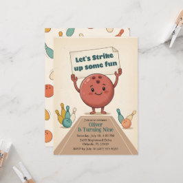 Lass uns etwas Spaß machen Bowling-Party Junge 9.  Einladung