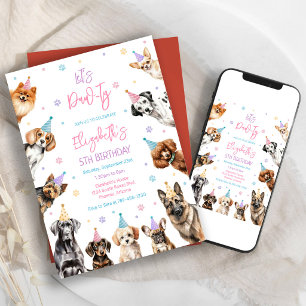 Lass uns feiern Hund Welpen Party Geburtstagseinla Einladung