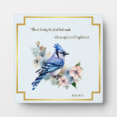 Lass uns Freude Bibel Vers Song Bird Blue Jay Art Fotoplatte (Vorderseite)
