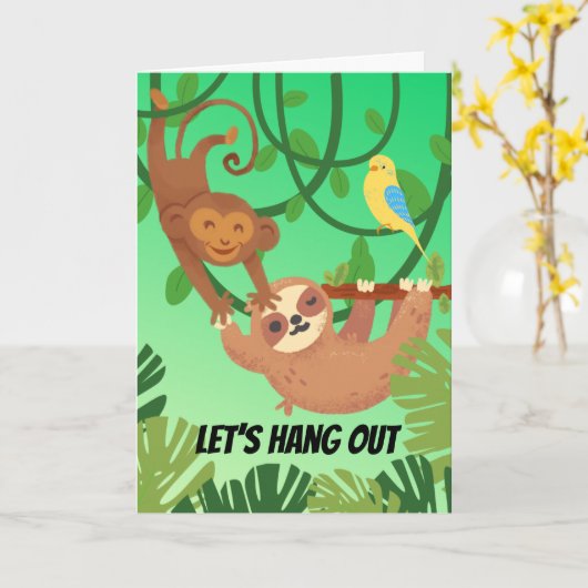 Lass uns Freundschaftsmonkey Sloth Bird aushängen Karte (Gelbe Blume)
