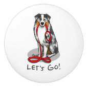 Lass uns gehen! Australischer Schäferhund (blaues  Keramikknauf (Vorderseite)