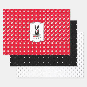 Lass uns gehen! Boston Terrier Dog (schwarz) Funny Geschenkpapier Set