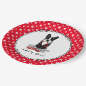 Lass uns gehen! Boston Terrier Dog (schwarz) Funny Pappteller (Schrägansicht)