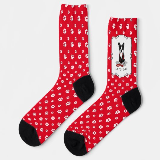 Lass uns gehen! Boston Terrier Dog (schwarz) Funny Socken (Linkes Detail)