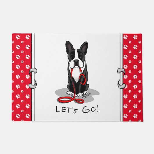 Lass uns gehen! Boston Terrier (schwarz) Witzhund Fußmatte (Vorderseite)