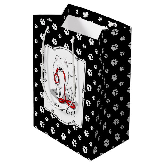 Lass uns gehen! (für einen Spaziergang) Samoyed w Mittlere Geschenktüte (Rückseite Schrägansicht)