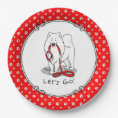 Lass uns gehen! (für einen Spaziergang) Samoyed w  Pappteller (Vorderseite)