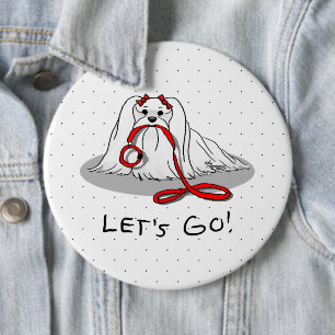 Lass uns gehen! Malteser Hund mit Red Leash Niedli Button