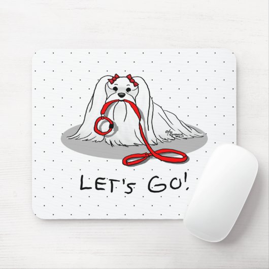 Lass uns gehen! Malteser Hund mit Red Leash Niedli Mousepad (Mit Mouse)