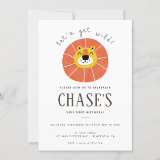Lass uns gehen Wild Jungle Geburtstag Lion Safari Einladung