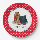 Lass uns gehen! Yorkshire Terrier (Yorkie) Dog w L Pappteller (Vorderseite)