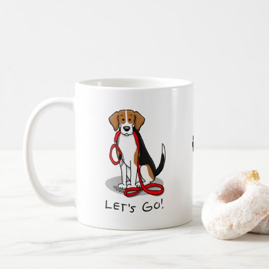 Lass uns gehen! (zu Fuß) Beagle Hund (Farbe 3) Nie Kaffeetasse (Mit Donut)