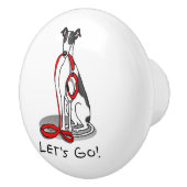 Lass uns gehen! (zu Fuß) Greyhound Hund (Schwarz-w Keramikknauf (Rechts)