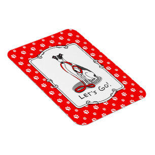 Lass uns gehen! (zu Fuß) Greyhound Hund (Schwarz-w Magnet