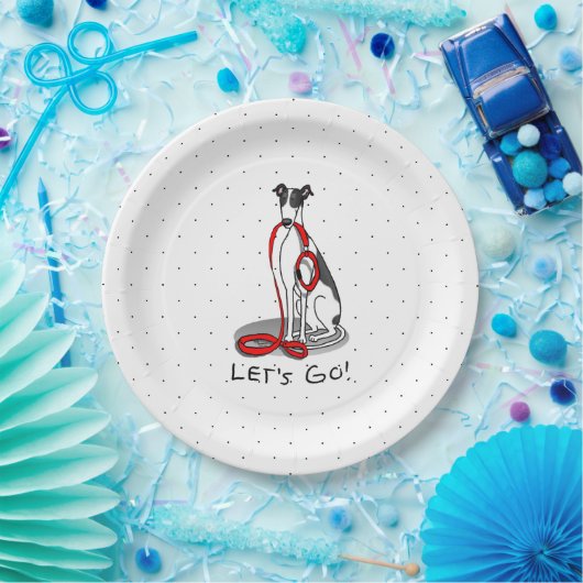 Lass uns gehen! (zu Fuß) Greyhound Hund (Schwarz-w Pappteller (Party)