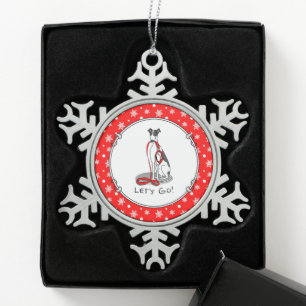 Lass uns gehen! (zu Fuß) Greyhound Hund (Schwarz-w Schneeflocken Zinn-Ornament