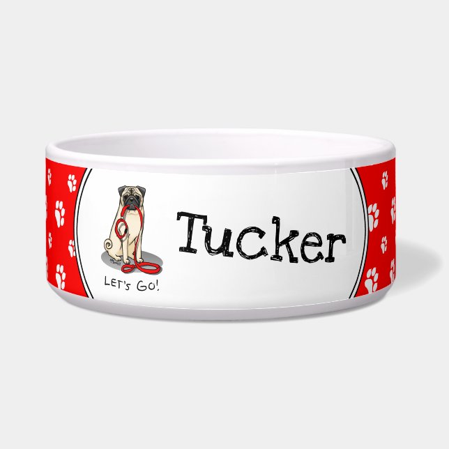 Lass uns gehen! (zu Fuß) Mops Hund (leicht gefaell Napf (Vorderseite)