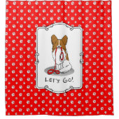 Lass uns gehen! (zu Fuß) Papillon (weiß & rot) Hun Duschvorhang (Vorderseite)