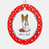 Lass uns gehen! (zu Fuß) Papillon (weiß & rot) Hun Keramik Ornament (Links)