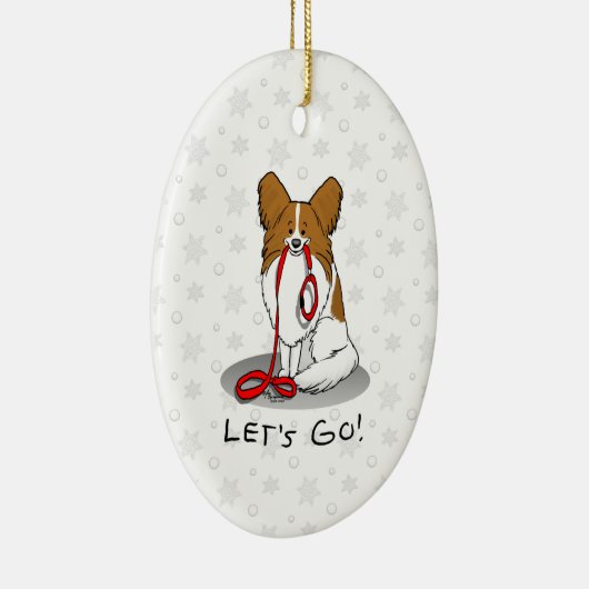 Lass uns gehen! (zu Fuß) Papillon (weiß & rot) Hun Keramik Ornament (Rechts)