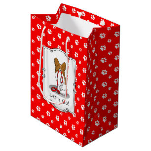 Lass uns gehen! (zu Fuß) Papillon (weiß & rot) Hun Mittlere Geschenktüte