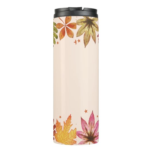 "Lass uns gemütlich werden" Herbstlaub im Herbst Thermosbecher (Rückseite)