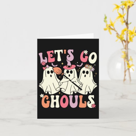 Lass uns Ghouls Halloween Ghost Kostüm Retro Groo  Karte (Gelbe Blume)
