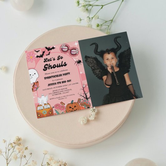 Lass uns Ghouls Halloween Retro Groovy Geburtstag  Einladung