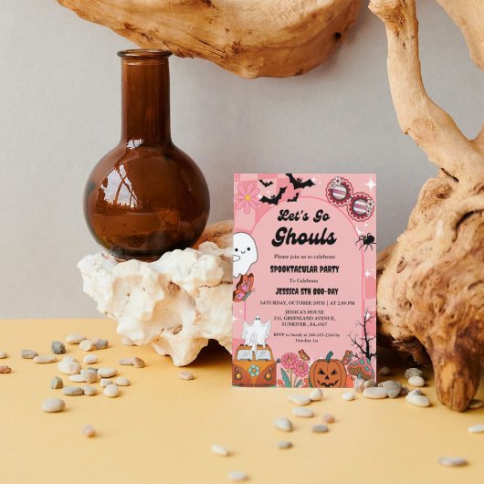 Lass uns Ghouls Halloween Retro Groovy Geburtstag Einladung