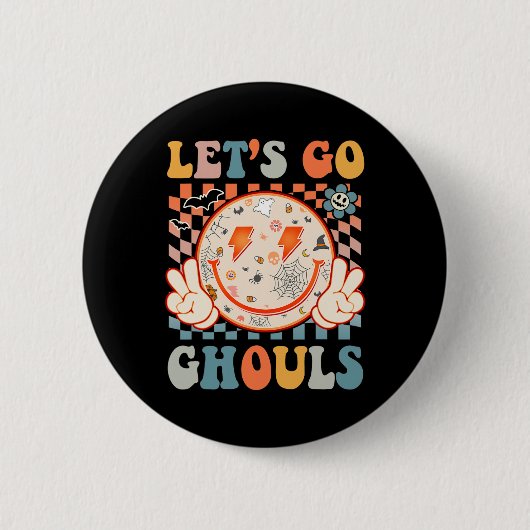 Lass uns Ghouls Hippie Smile Face Retro Halloween Button (Vorderseite)