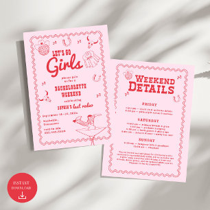 Lass uns Girls Cowgirl Pink und Red Bachelorette g Einladung