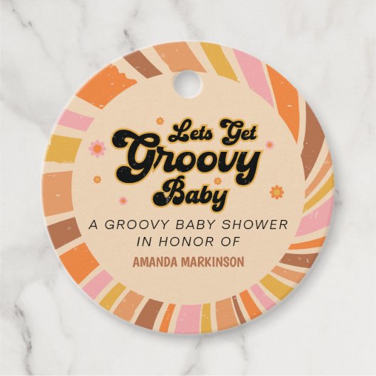Lass uns Groovy Retro Baby Dusche holen Geschenkanhänger (Vorderseite)