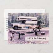 Lass uns ins Camping gehen, Retro-Reisen Einladungspostkarte (Vorne/Hinten)