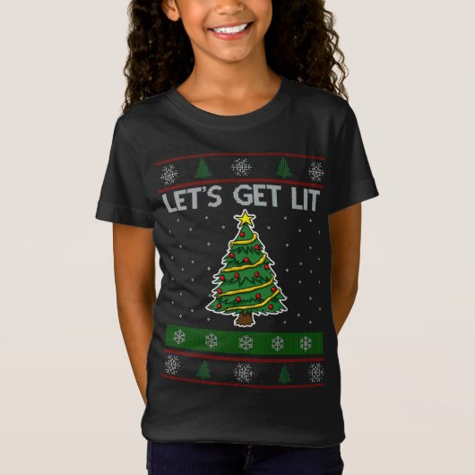 Lass uns Lit Xmas Tree Ugly Weihnachts Sweater Fun T-Shirt (Vorderseite)