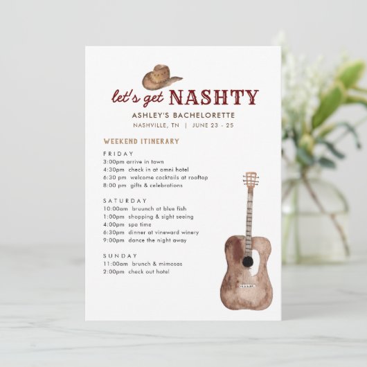 Lass uns Nashty Nashville Bachelorette Weekend hol Einladung (Stehend Vorderseite)