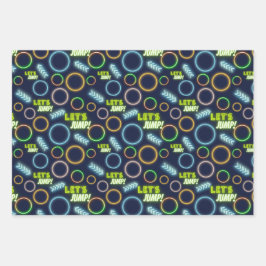 Lass uns Neon Glow Trampolin Park Geburtstag sprin Geschenkpapier Set