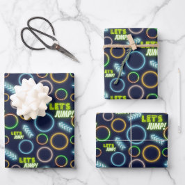 Lass uns Neon Glow Trampolin Park Geburtstag sprin Geschenkpapier Set