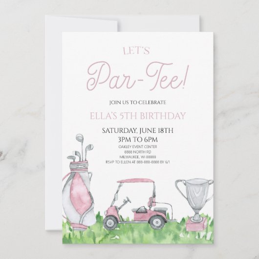 Lass uns Par-T-Shirt machen! Pink Golf Birthday Pa Einladung (Vorderseite)