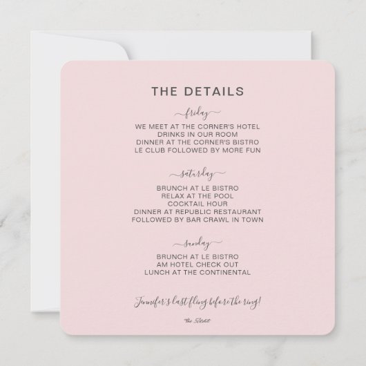 Lass uns Party Grau & Blush Junggeselinnen-Abschie Einladung (Rückseite)