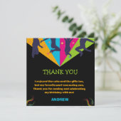 Lass uns Party Trampolin springen Geburtstag Dankeskarte (Stehend Vorderseite)